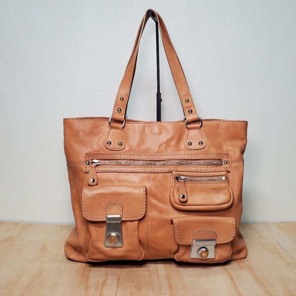 Kate Landry Natural Leather Moto Tote Bag - Picture 2 of 12